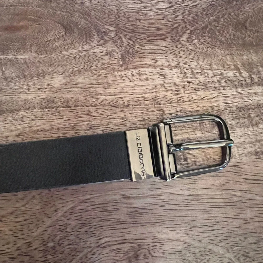Liz Claiborne Black/Grey‎  Reversible Belt Womens Size L Silver Buckle
